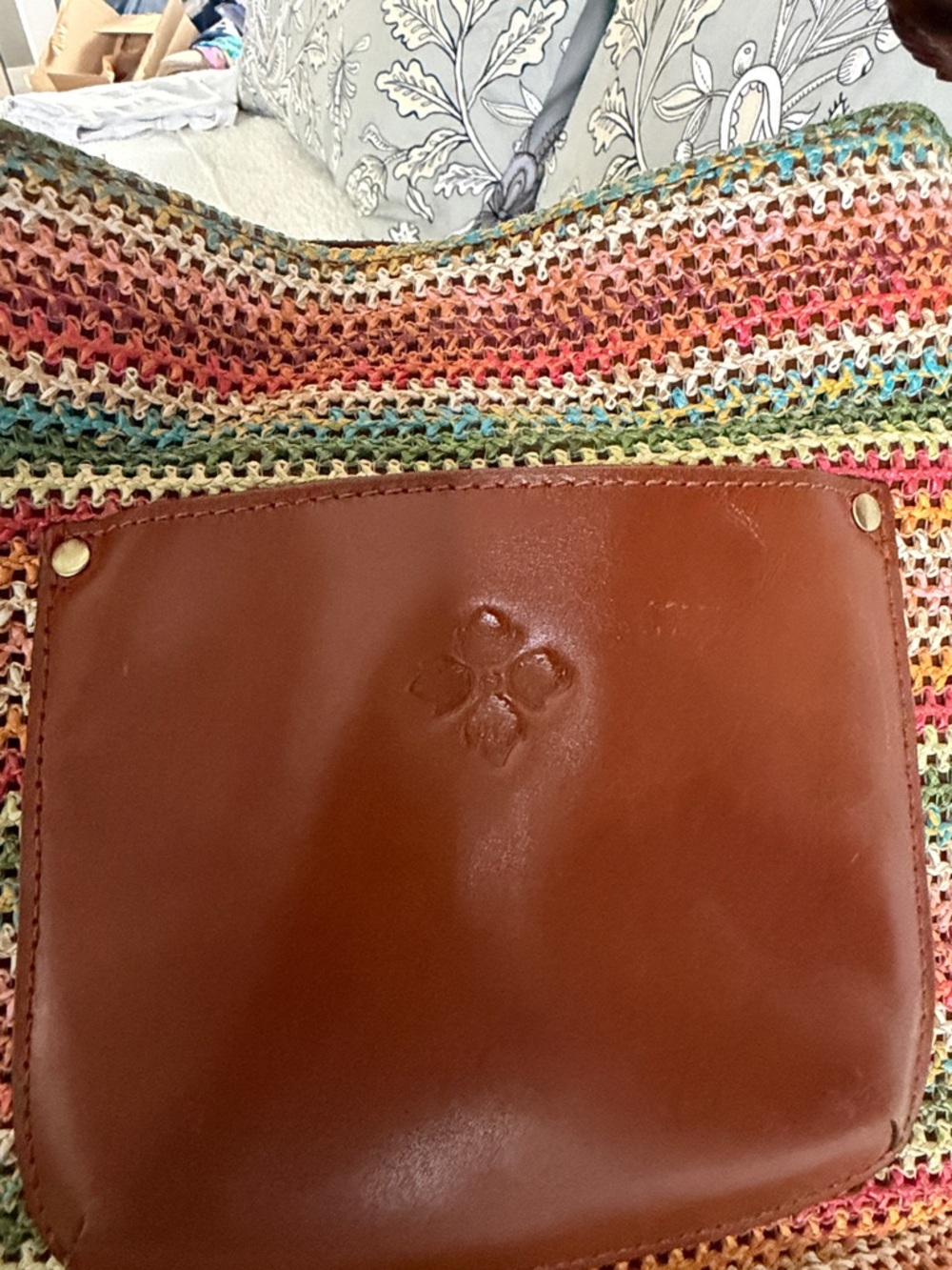 Patricia Nash Leather-Trim Multicolor Crochet Bucket Bag - Brown - Picture 5 of 12